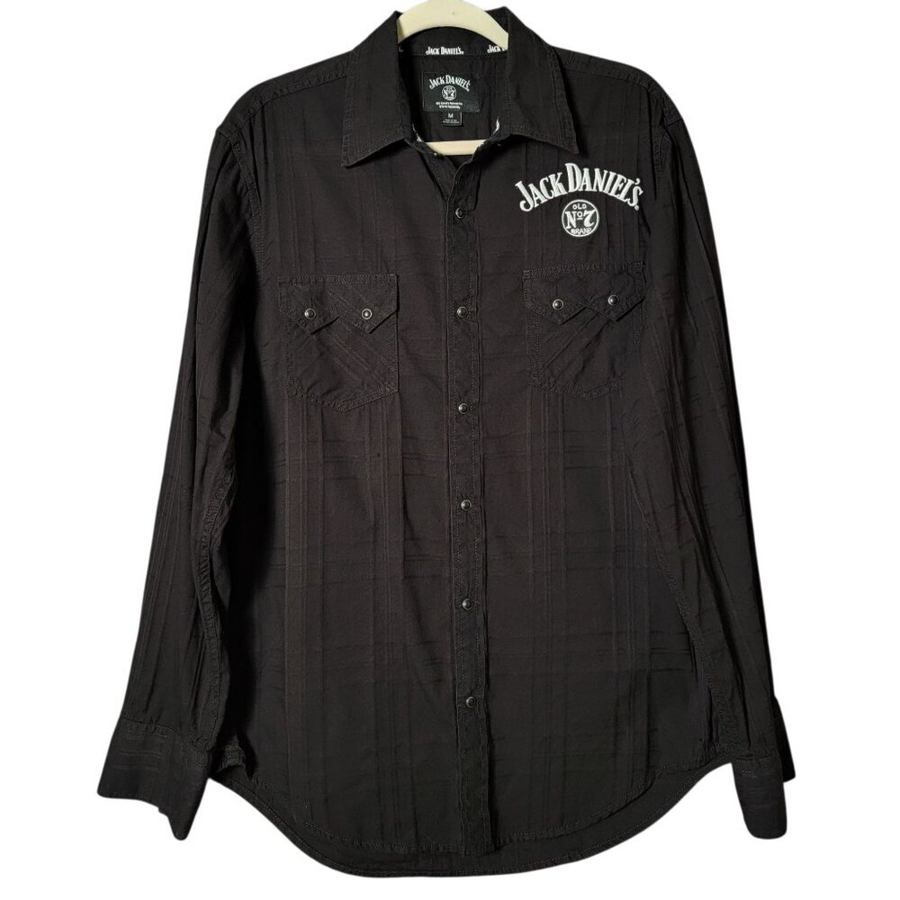 Jack Daniels Mens Black Western Embroidered Long Sleeve Pearl Snap Shirt Medium